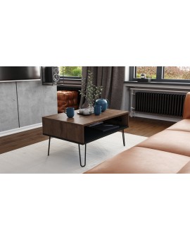 HAIRPIN S-90 Eik Bruin/Zwart Mat - MODERNE KOFFIETAFEL MET OPKLAPBARE TAFEL + OPBERGVAK + PLANK