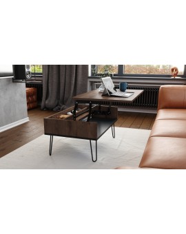 HAIRPIN S-90 Eik Bruin/Zwart Mat - MODERNE KOFFIETAFEL MET OPKLAPBARE TAFEL + OPBERGVAK + PLANK