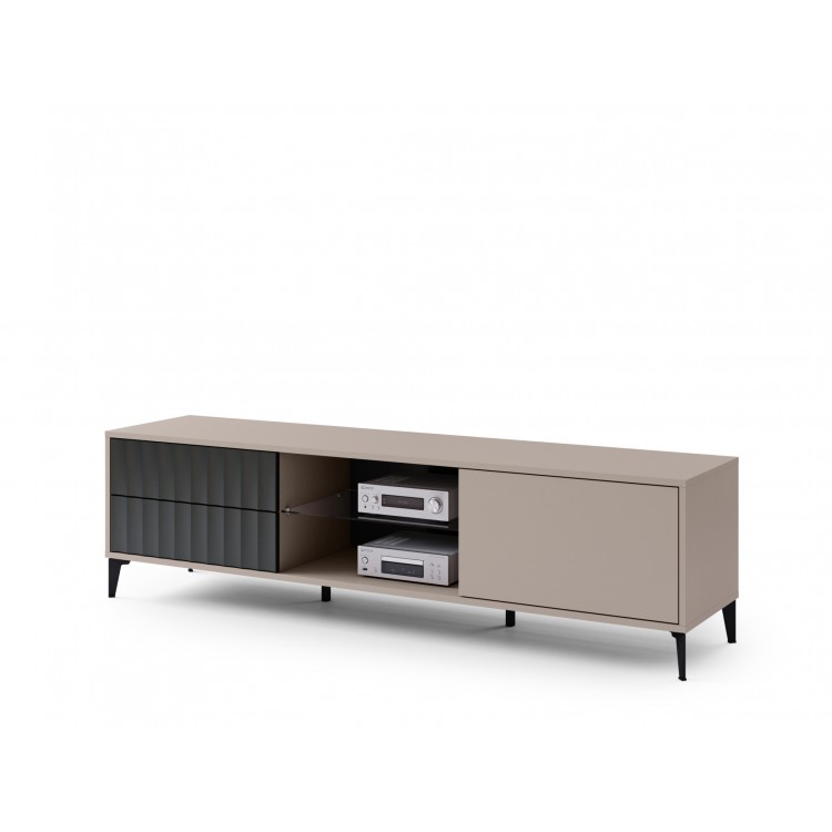 Kast RIMINI RTV-182SK Taupe Beige/Matte Zwart - MODERNE KAST VOOR ONDER DE TELEVISIE MET LADEN/PLANKEN EN GERIBBELDE FRONTEN Kast RIMINI RTV-182SK Taupe Beige/Matte Zwart - MODERNE KAST VOOR ONDER DE TELEVISIE MET LADEN/PLANKEN EN GERIBBELDE FRONTEN