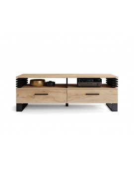 GOKEE RTV-145 Eiken Craft Goud/Zwart mat - MODERNE KAST VOOR ONDER DE TELEVISIE MET LAMELLEN