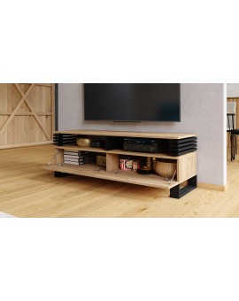 GOKEE RTV-145 Eiken Craft Goud/Zwart mat - MODERNE KAST VOOR ONDER DE TELEVISIE MET LAMELLEN