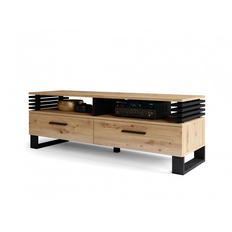 GOKEE RTV-145 Dub Artisan/ Čierna matná - MODERNÁ SKRIŇA POD TELEVÍZOR S LAMELAMI