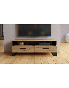 GOKEE RTV-145 Eiken Artisan/Zwart Mat - MODERNE KAST VOOR ONDER DE TELEVISIE MET LAMELLEN