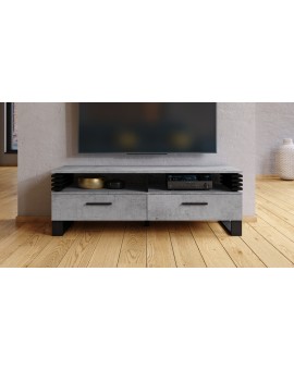 GOKEE RTV-145 Beton Millenium/Zwart Mat - MODERNE KAST VOOR ONDER DE TELEVISIE MET LAMELLEN