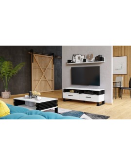 GOKEE RTV-145 Wit Mat/Zwart Mat - MODERNE KAST VOOR ONDER DE TELEVISIE MET LAMELLEN