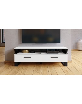 GOKEE RTV-145 Wit Mat/Zwart Mat - MODERNE KAST VOOR ONDER DE TELEVISIE MET LAMELLEN