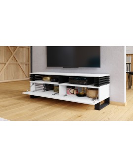 GOKEE RTV-145 Wit Mat/Zwart Mat - MODERNE KAST VOOR ONDER DE TELEVISIE MET LAMELLEN