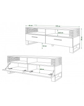 GOKEE RTV-145 Wit Mat/Zwart Mat - MODERNE KAST VOOR ONDER DE TELEVISIE MET LAMELLEN