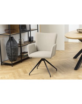 SARETTA Beige (stof Basel 24) - MODERNE GESTOFFEERDE DRAAISTOEL VOOR WOONKAMER/EETAMER/LOFT KANTOOR
